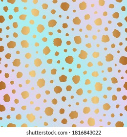 Irregular Gold Dot. Seamless Pattern. Dalmation And Leopard Prints. Golden Polka Sparkle Foil. Scatter Dots. Marble Polkadot Backdrop. Spotty Texture. Background With Handdrawn Spots, Polkadots