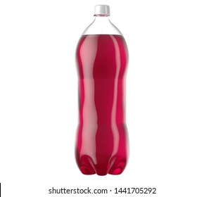 An irregular shaped plastic two liter pink soda bottle on an isolated white studio background - 3D render