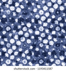 Irregularly-Sized Dots In Washed Indigo Shades. Seamless Pattern.