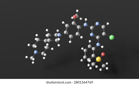 iruplinalkib molecule 3d, molecular structure, ball and stick model, structural chemical formula alk inhibitor