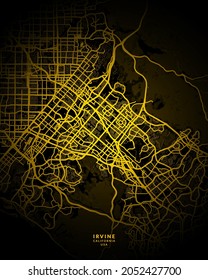 Irvine, California, United States City Map - Irvine City Gold Map Poster Wall Art Home Decor Ready to Printable
