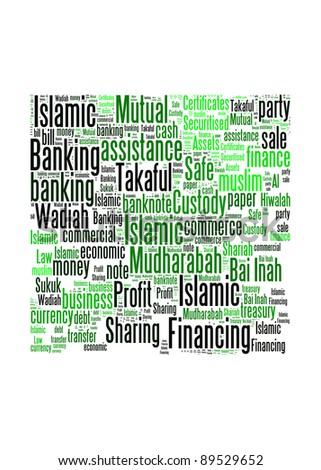 Islamic banking or financing concept and lingo info-text graphics and arrangement word clouds illustration concept