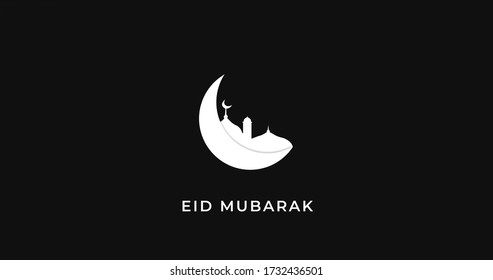 Islamic Black And White Design With Eid Mubarak Massage.