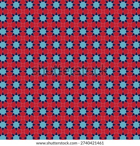 Islamic Geometric Star Pattern. Red and Blue Symmetry Design