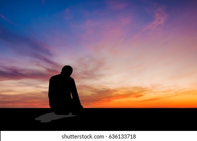 Islamic Man Praying Muslim Prayer In Twilight Time