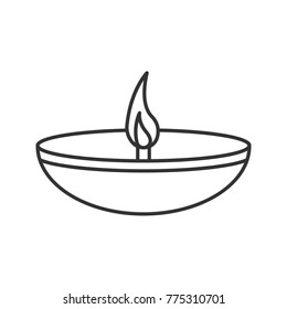 Islamic Oil Lamp Linear Icon. Diya. Thin Line Illustration. Islamic Culture. Burning Bowl Oil Lamp. Contour Symbol. Raster Isolated Outline Drawing