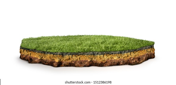 Island .Cross Section Of Land With Grass. 3d Illustration