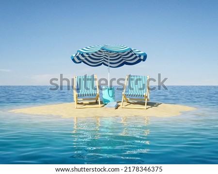 Similar – Image, Stock Photo Beach chair, sandy beach, sea and sun breaks through clouds with its rays