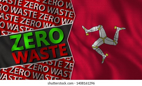 Isle Of Man And Zero Waste Flag Together - 3D Illustration Fabric Texture