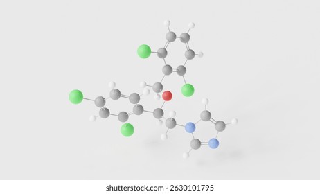 isoconazole molecule 3d, molecular structure, ball and stick model, structural chemical formula antifungal agent