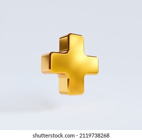 Isolate Of Golden Plus Sign On White Background For Positive Thinking Mindset Of Personal Development Benefit And Health Insurance Concept By 3d Rendering.