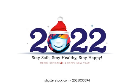 isolated 2022 merry christmas and happy new year festival wishes greeting card design with omicron corona covid 19 flu and pollution safety face mask - Powered by Shutterstock