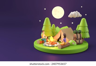 Isolated 3D Camping. 3D Illustration