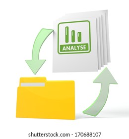 isolated 3d file folder with analyse German for analysis symbol on documents with symbol for upload and download