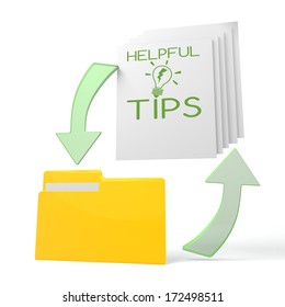 isolated 3d file folder with helpful tips symbol on documents with symbol for upload and download