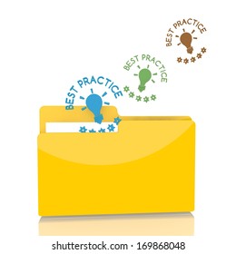 isolated 3d file folder with three best practice sign flying into it