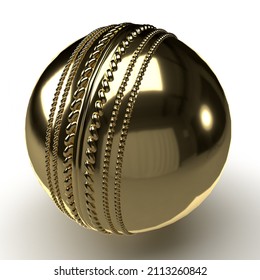 Isolated 3d Illustration of Kookaburra Golden Metallic Cricket Ball on White Background.
