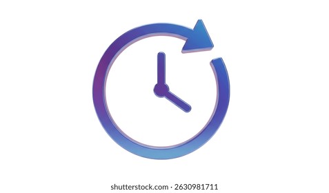 Isolated 3D Render of Clock with Circular Arrow for History