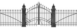 Isolated 3d Render Illustration Of Old-fashioned Gothic Fence And Gates On White Background.