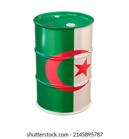 Isolated 3d Render Of Oil Barrel In Algeria Flag.