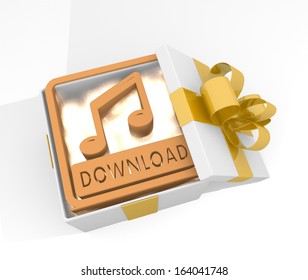 isolated 3d rendered xmas present with glittering music download icon inside seen from top with white background