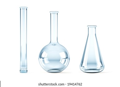 isolated 3d rendering of the empty chemical flasks