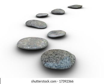 Isolated aligned stones on a white background. Made in 3d.