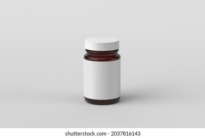 Isolated Amber Pills Bottle Mockup With Blank Label High-Angle View. 3D Illustration