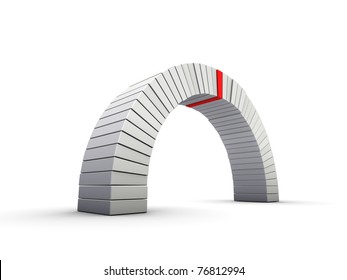 An isolated arch with a red keystone on white background