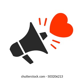 Isolated black megaphone with red heart symbol moving outward from it over white background, illustration - Powered by Shutterstock