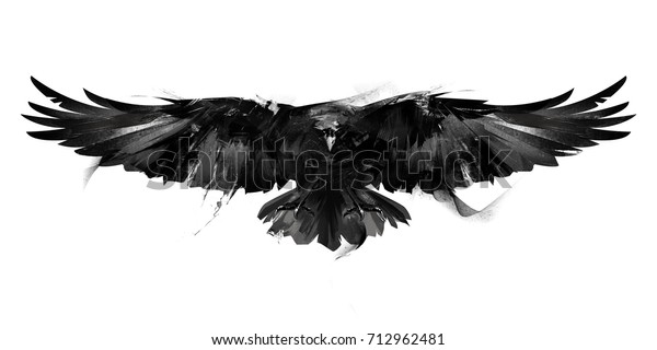 飛ぶ鳥のカラスの前面の白黒のイラスト のイラスト素材 Shutterstock