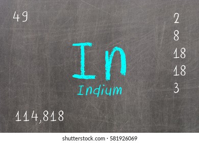 Isolated blackboard with periodic table, Indium, Chemistry