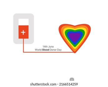 Isolated Blood Transfusion In World Blood Donor Day On 14th June. LGBT Colorful Hearth Concept Background Pride Month