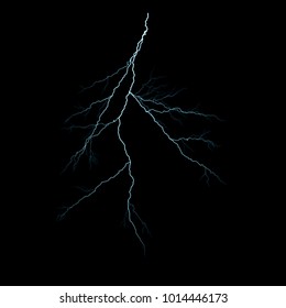 Isolated blue electrical lightning strike visual effect on black background.