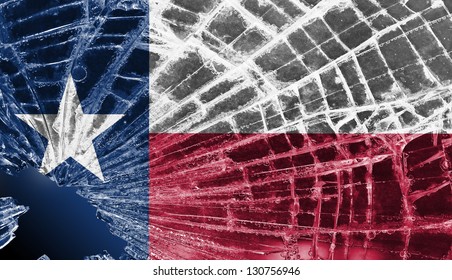 Isolated Broken Glass Or Ice With A Flag, Texas