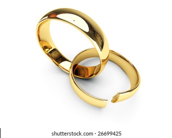 Isolated Broken Gold Wedding Rings