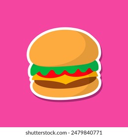 Isolated Burger Hamburger Food Vector Illustration in Pink Background - Powered by Shutterstock