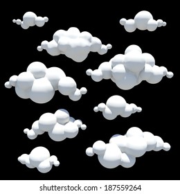 Isolated Cartoon Clouds, Design Element, 3d Rendered