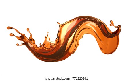 Isolated cola splash on a white background. 3d illustration, 3d rendering.