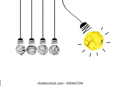 Isolated Creative Inspiration From Colour Concept Crumpled Paper Light Bulb Metaphor For Good Idea On White Background/solution Thinking Answer/power Of Pendulum Think Effect Others