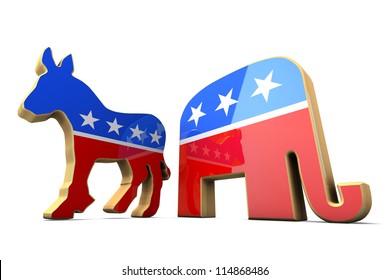 Isolated Democrat Party And Republican Party Symbols