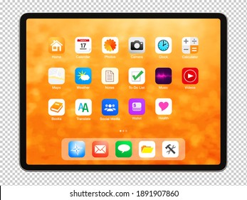 Isolated Digital Tablet With Bright Home Screen