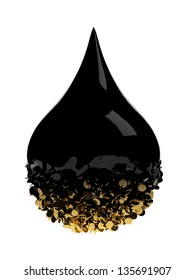 Isolated Drop Of Oil Turns To Gold. Black Gold.