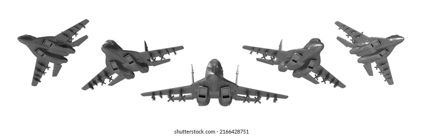 Isolated Dynamic View Of Jet On White Background, Metallic Body Fighter Plane, Award Or Trophy, 3D Render Illustration.