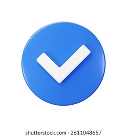Isolated front view 3d render of blue check mark icon illustration