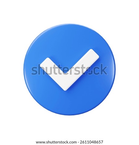 Isolated front view 3d render of blue check mark icon illustration