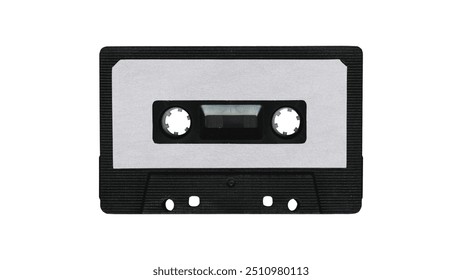 Isolated Front View Black Cassette Tape with Clear Cover Space in Y2K Retro Style - Powered by Shutterstock