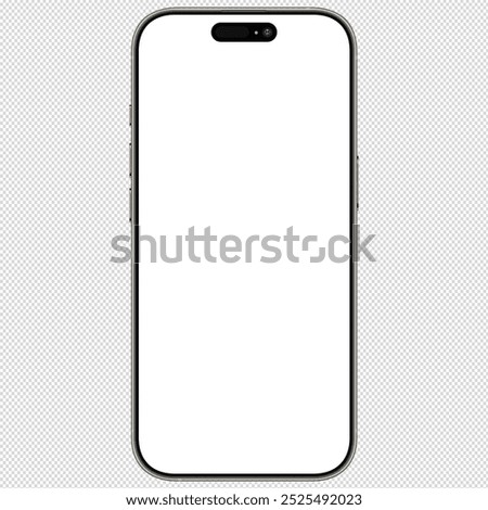 Isolated front view mockup template of natural titanium smartphone 
