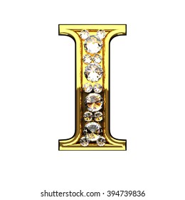 i isolated golden letters with diamonds on white
