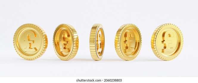 Isolated of golden Pound sterling coins on white background by 3d render.